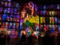 Am Markt, farbenprächtige Bilder an den historischen Gebäuden : Lichtungen - 2018 Hildesheim